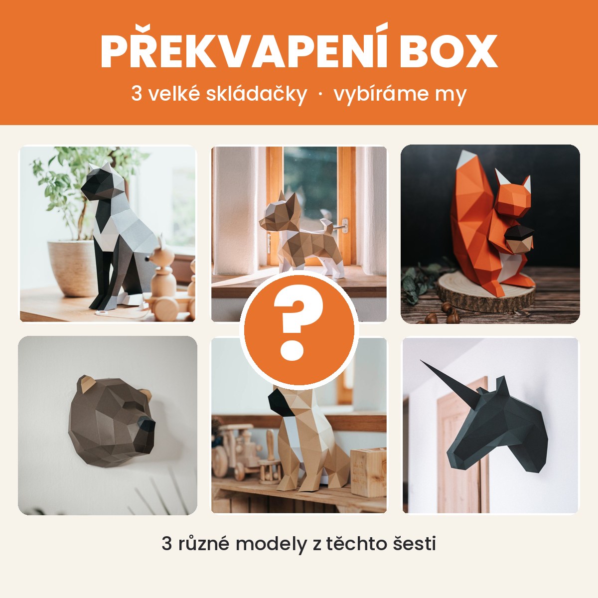 Překvapení box – tři papírové skládačky